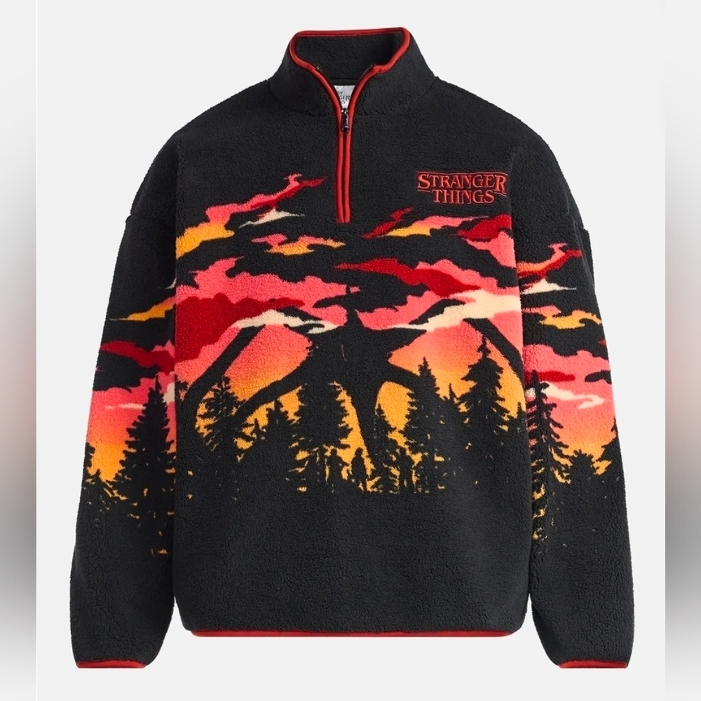 Netflix Stranger Things Men’s Faux Shearling Quarter-Zip Jacket Size XL